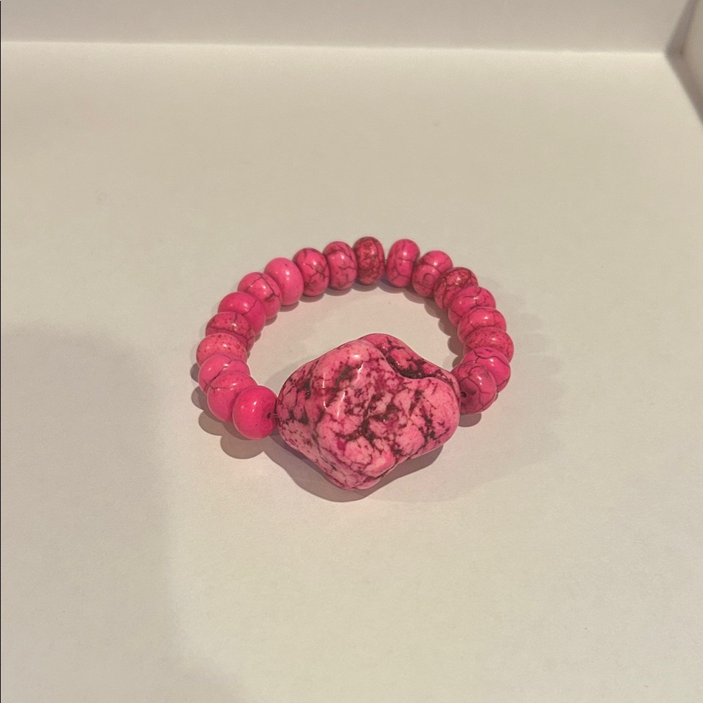 Pink Beaded Stretch Bracelet with Centerstone